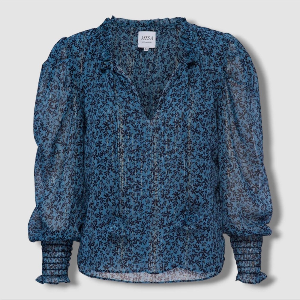 MISA Los Angeles cerulean ditzy floral Amelia top small